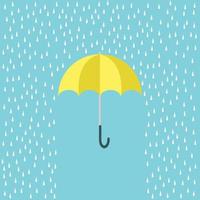 Yellow Umbrella with rain isolate on blue background. vector