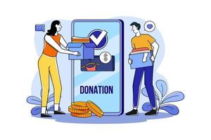 Volunteer group donates for charity via smartphone vector