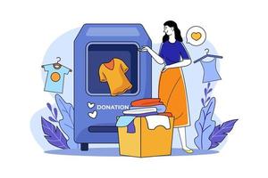 mujer dona ropa a caridad vector