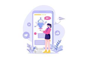 People talk with chatbot robots in smartphone app vector