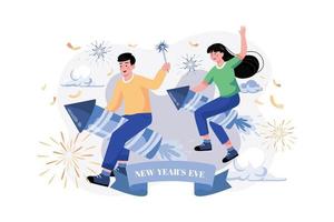 The Kids Riding New Year's Fireworks vector