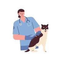 un veterinario le está dando una inyección a un perro enfermo. ilustración vectorial plana. vector