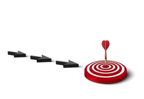 Arrow line to dart hit to center of dartboard on the floor. Arrow guideline to target. Business success, investment goal, opportunity challenge, aim strategy, achievement project, leadership concept. vector