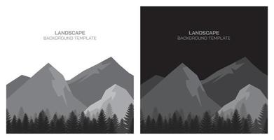 Set of day and night abstract illustration mountains and forest silhouette landscape with blank space. vector