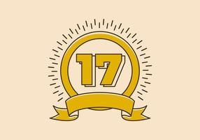 Vintage yellow circle badge with number 17 on it vector