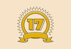 Vintage yellow circle badge with number 17 on it vector