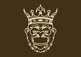 Vintage art illustration of a apes head wearing crown vector