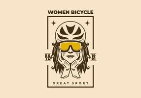 Vintage art illustration of a woman wearing bicycle helmet vector