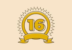 Vintage yellow circle badge with number 16 on it vector