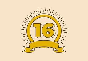 Vintage yellow circle badge with number 16 on it vector