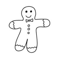 Hand drawn doodle gingerbread man. Cartoon element, vector sketch illustration, black outline art for web design, icon, print, coloring page