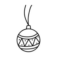 Doodle Christmas tree toy. Cartoon element, vector sketch illustration, black outline art for web design, icon, print, coloring page