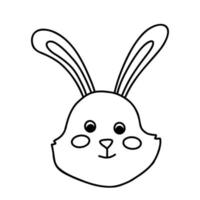 Doodle rabbit face. Cartoon element, vector sketch illustration, black outline art for web design, icon, print, coloring page