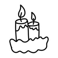 Doodle Christmas candles. Cartoon element, vector sketch illustration, black outline art for web design, icon, print, coloring page