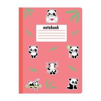 A school notebook with a friendly cute panda. Vector illustration