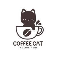 cute cat logo with coffee cup vector