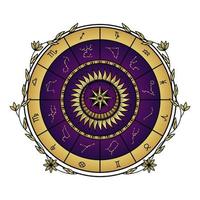 astrological zodiac wheel with sun and moon icon vector