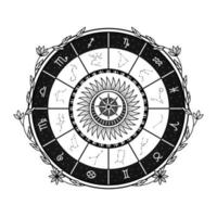 astrological zodiac wheel with sun and moon icon vector