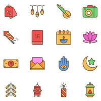 diwali linear color set vector