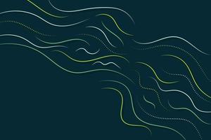 Simple and minimalist green and yellow wavy lines on black background. Abstract thin line waves and dotted geometric shapes backdrop illustration vector