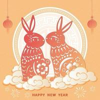 Traditional rabbit shape paper cut to congratulate happy new year vector