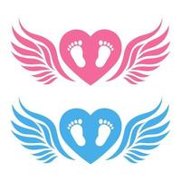 Baby footprints with heart and wings vector