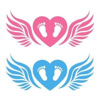 Baby footprints with heart and wings vector