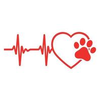 Heart with paw and pulse vector