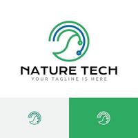 Leaf Nature Ecology Environment Circle Technology Style Logo vector