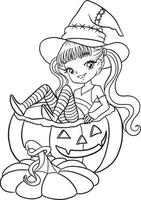 witch girl cartoon doodle kawaii anime coloring page cute illustration drawing clipart character chibi manga comics vector