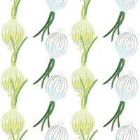 Hand drawn onion bulb seamless pattern. Onion in doodle style endless wallpaper. vector