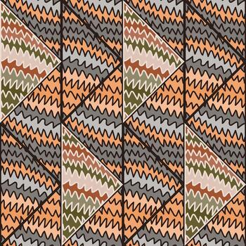 Abstract wave seamless pattern in doodle style. Hand drawn zig zag lines mosaic ornament. vector