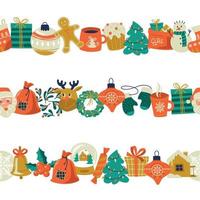 Set of Christmas frames. Christmas border. Ribbon from Christmas elements. Seamless Christmas pattern. Vector image.