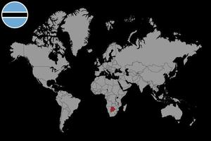Pin map with Botswana flag on world map. Vector illustration.