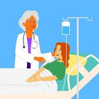 illustration of a female doctor over 50 years old serving patients with love and professionalism on a blue background vector
