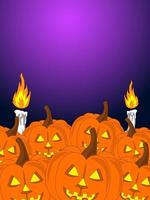 halloween theme poster with copy space, pile of jack o'lanterns and candles, great for Halloween party invitations, backgrounds, websites, t-shirts and more vector