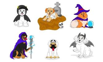 colección de perros con disfraces de halloween, ilustraciones, vectores, editable, eps 10 vector