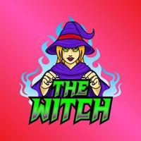 witch e sport logo, mystical power, strong, mysterious, emblem, mascot, web, game, printing and more vector