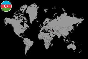 Pin map with Azerbaijan flag on world map. Vector illustration.