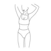 Vector beautiful women body illustration. Minimalist linear female figure. Abstract lingerie, bikini sensual line art. Body positive