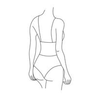 Vector beautiful women body illustration. Minimalist linear female figure. Abstract lingerie, bikini sensual line art. Body positive