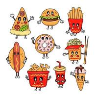 Fast food cartoon characters set vector