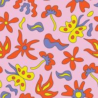 Groovy floral retro seamless pattern vector