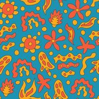 Retro seamless pattern with groovy flowers vector