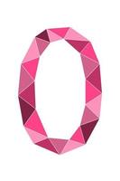 Neon pink number 0 polygon style isolated on white background. Learning numbers, serial number, price, place vector