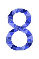 Blue number 8 polygon style isolated on white background. Learning numbers, serial number, price, place vector