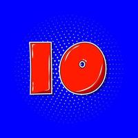 Pop art red number 10 over blue dotted background. vector