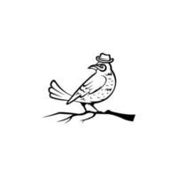Bird with hat logo vector icon line illustration