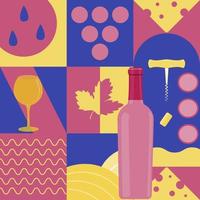 fondo para un restaurante de vinos con un patrón geométrico al estilo bauhaus. una ilustración vectorial de una plantilla de lista de vinos. vector