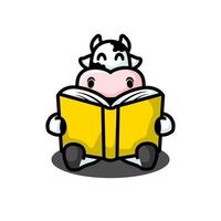 diseño de logotipo de mascota de dibujos animados de libro de lectura de vaca linda, estilo de diseño plano vector